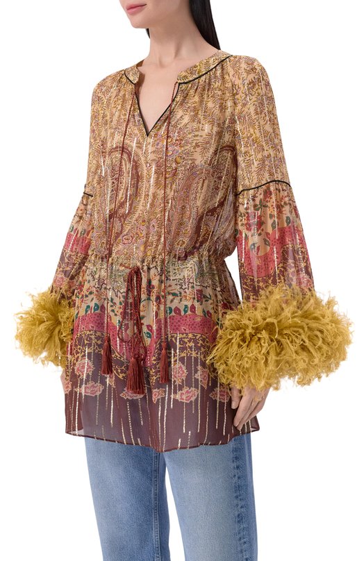 Шелковая блузка с отделкой перьями Valentino 8B3AEBB7/A54 Бежевый  8B3AEBB7/A54 Фото 3