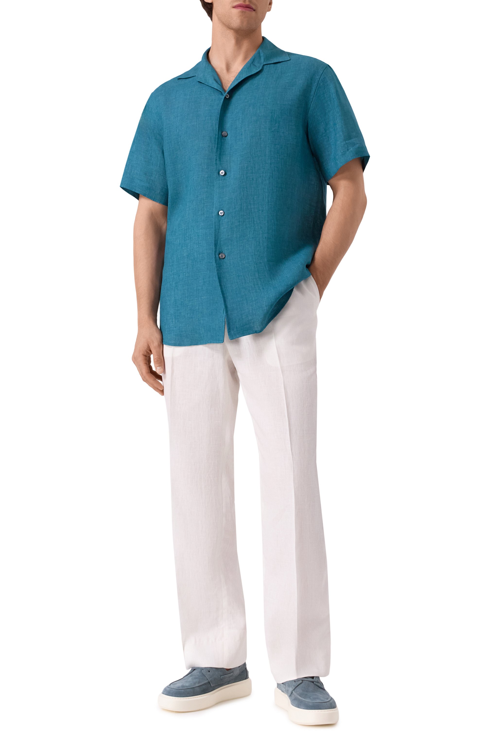 Льняная рубашка BRIONI бирюзового цвета по цене 69850 руб., арт. SCFH0L-P9111, фото 2 Льняная рубашка BRIONI, арт. SCFH0L-P9111, фото 2