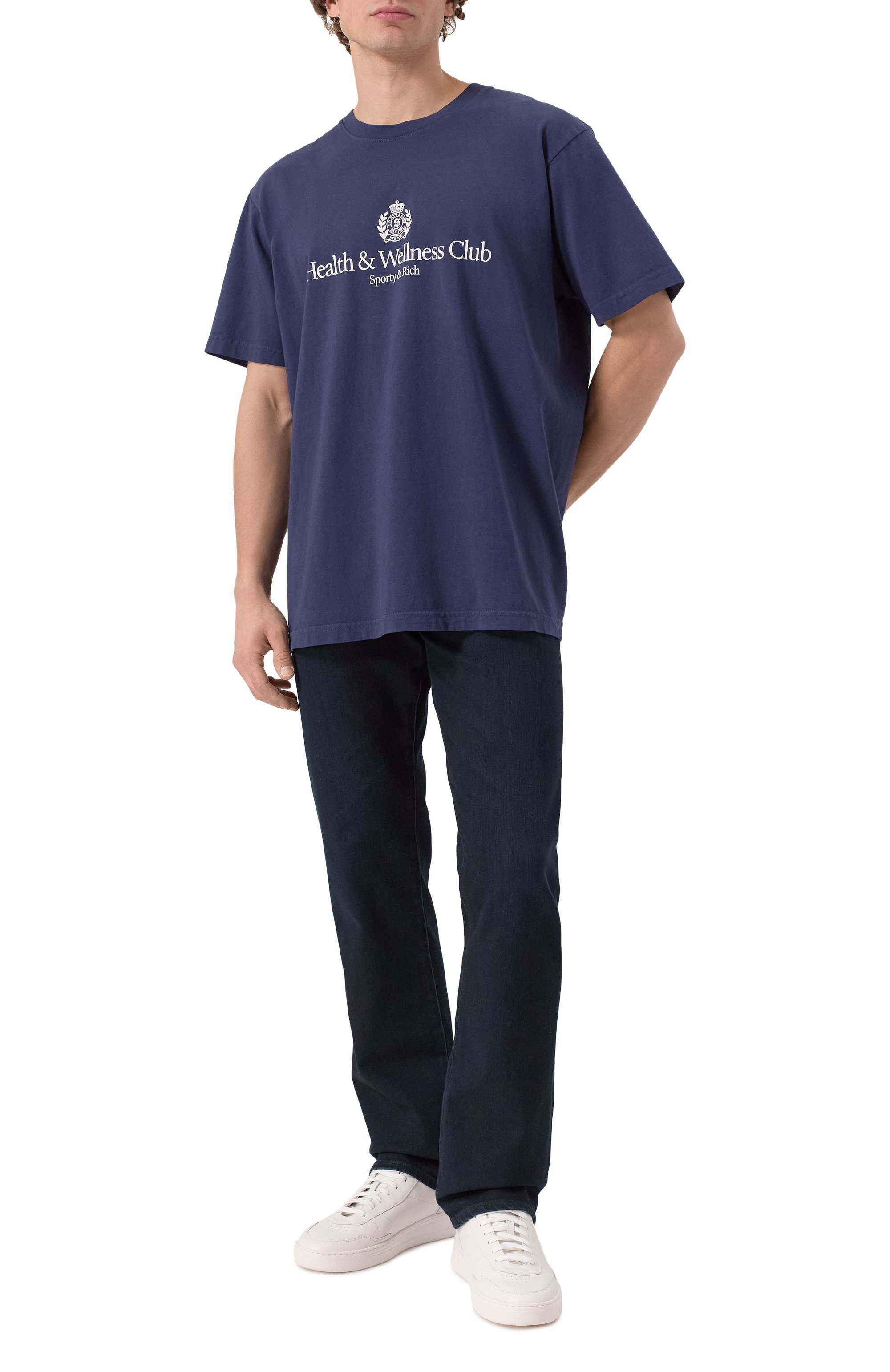 Хлопковая футболка SPORTY AND RICH синего цвета по цене 9595 руб., арт. T0043612241BL106, фото 2 Хлопковая футболка SPORTY AND RICH, арт. T0043612241BL106, фото 2