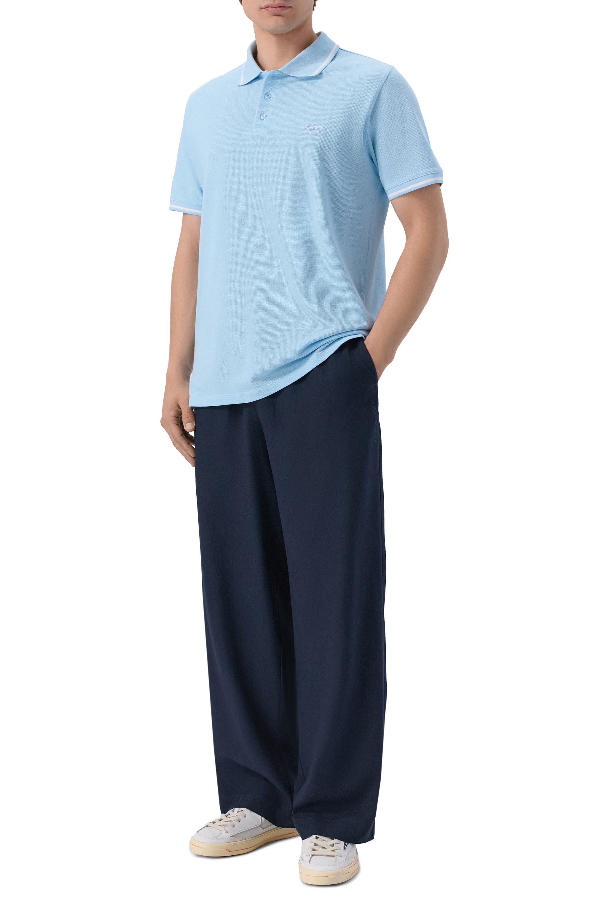 Хлопковое поло EMPORIO ARMANI голубого цвета по цене 13400 руб., арт. EM001380/AF20424, фото 2 Хлопковое поло EMPORIO ARMANI, арт. EM001380/AF20424, фото 2