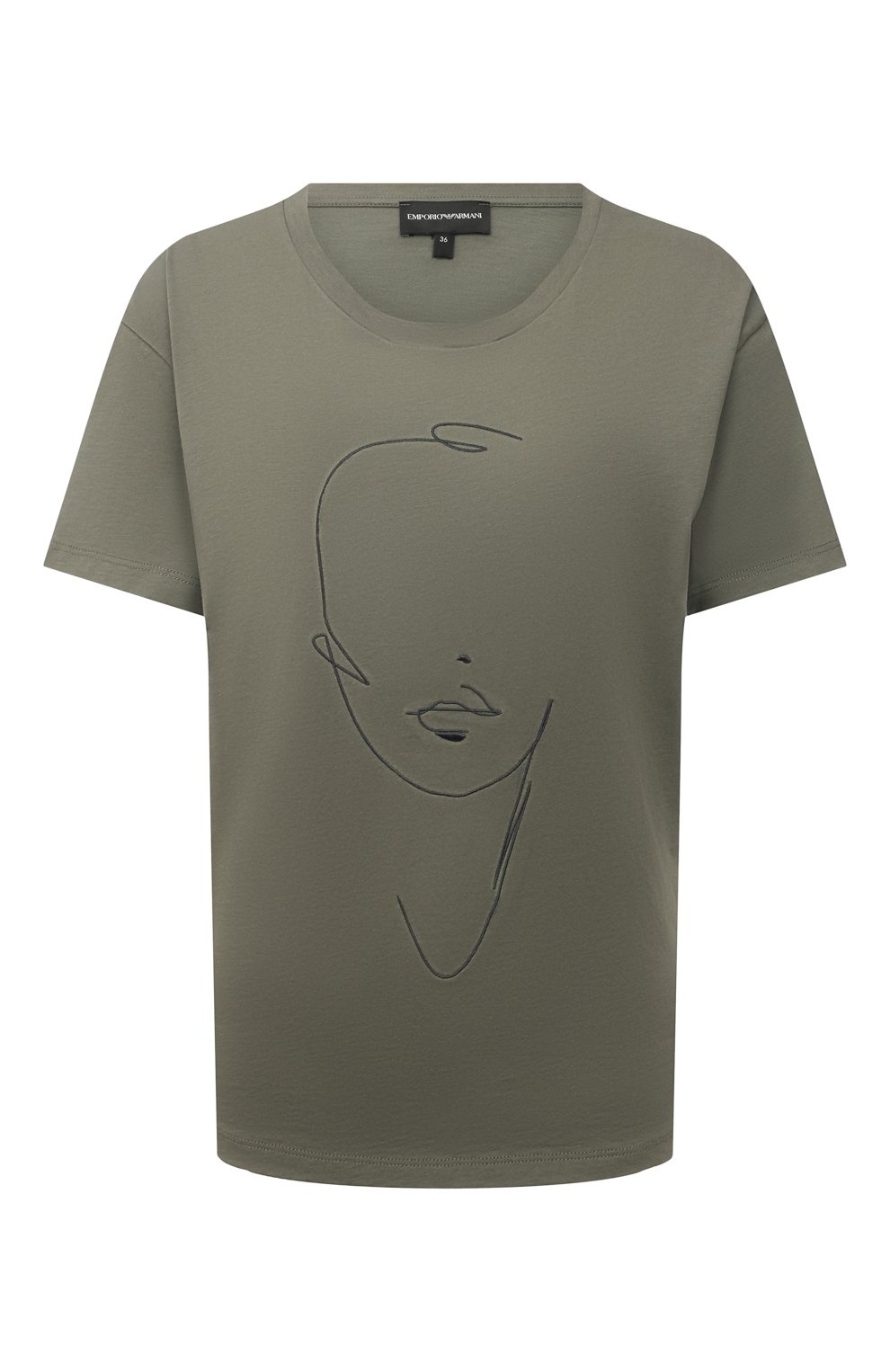 Хлопковая футболка EMPORIO ARMANI хаки цвета по цене 12500 руб., арт. 3K2T7L/2JSYZ, фото 1 Хлопковая футболка EMPORIO ARMANI, арт. 3K2T7L/2JSYZ, фото 1