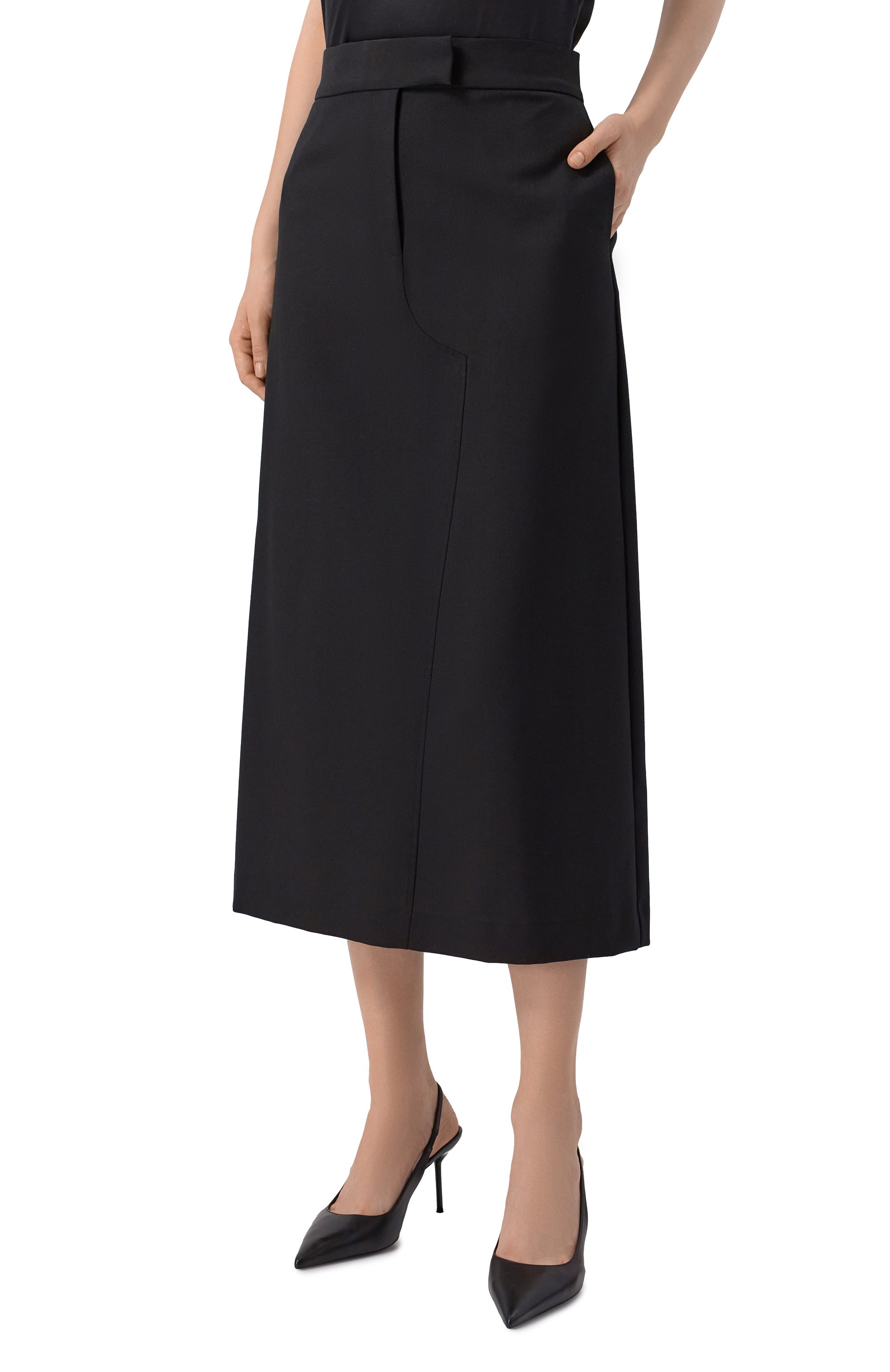 Шерстяная юбка OFFICINE GENERALE черного цвета по цене 59100 руб., арт. S26WSKT150, фото 3 Шерстяная юбка OFFICINE GENERALE, арт. S26WSKT150, фото 3