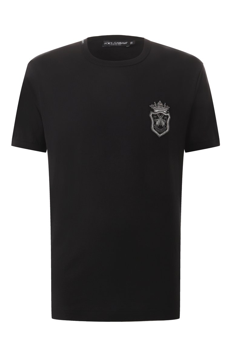 Мужская хлопковая футболка DOLCE & GABBANA черного цвета, арт. G8PV1Z/G704C | Фото 1 (Длина (для топов): Стандартные; Рукава: Короткие; Материал сплава: Проставлено; Драгоценные камни: Проставлено; Принт: Без принта; Стили: Кэжуэл; Материал внешний: Хлопок; Кросс-КТ: Джерси; Мужское Кросс-КТ: Футболка-одежда)