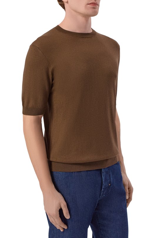 Джемпер из шелка и хлопка Andrea Campagna M5425-1033 Коричневый  M5425-1033 Фото 3