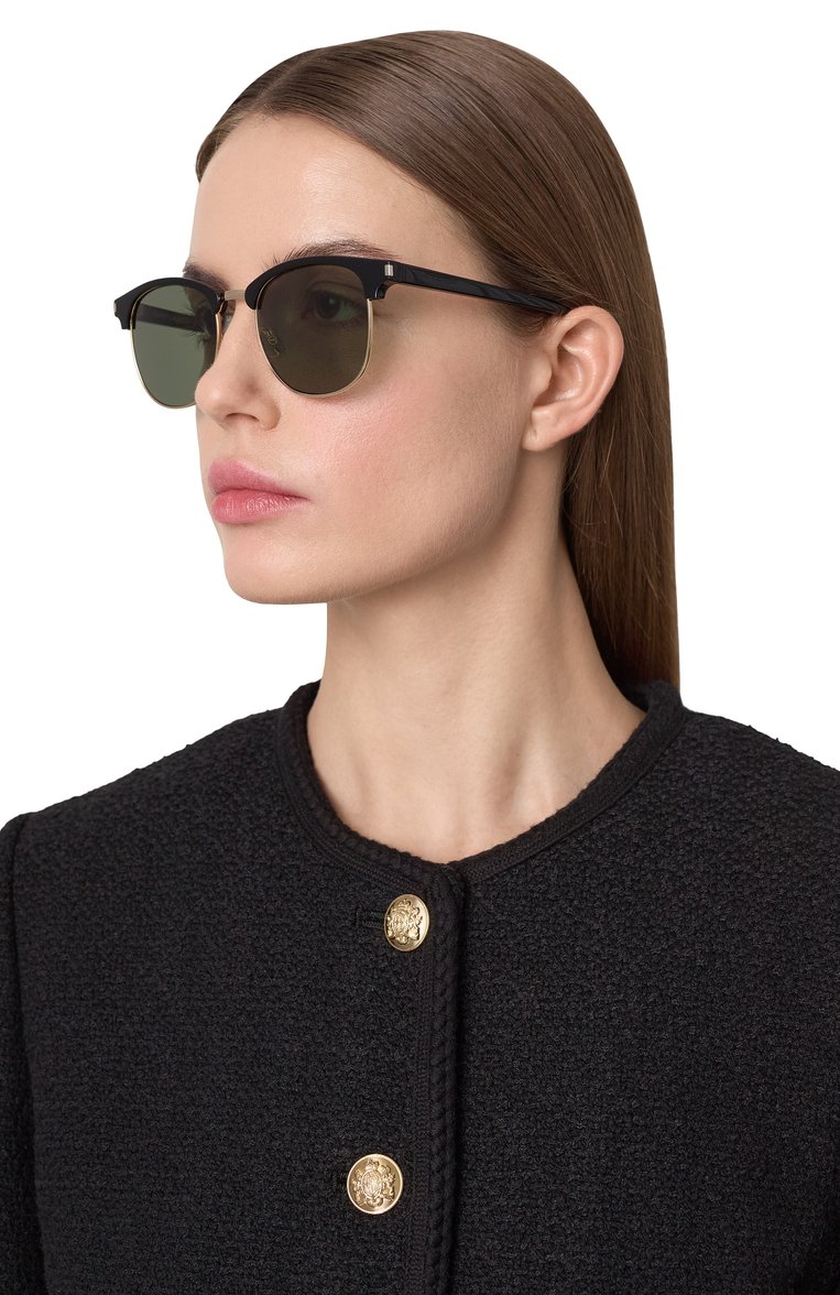 Женские солнцезащитные очки SAINT LAURENT зеленого цвета, арт. SL 108 014 | Фото 3 (Тип очков: С/з; Материал: Пластик, Металл; Кросс-КТ: С/з-унисекс; Очки форма: Квадратные; Оптика Гендер: оптика-унисекс)