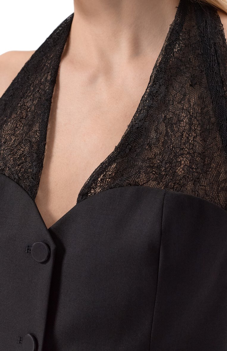 Женский шерстяной жилет NINA RICCI черного цвета, арт. 25PCT0017/WV0322 | Фото 5 (Драгоценные камни: Проставлено; Материал сплава: Проставлено; Материал внешний: Шерсть; Длина (верхняя одежда): Короткие; Кросс-КТ: костюм; Стили: Кэжуэл; Женское Кросс-КТ: Жилет-одежда)