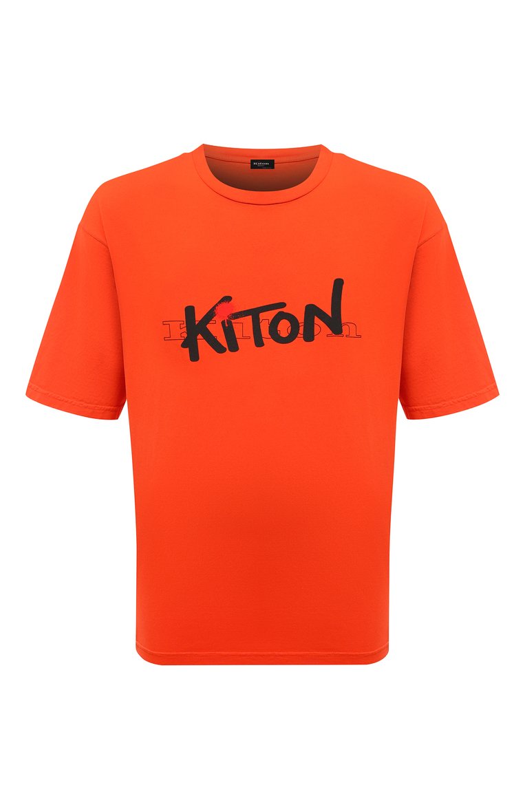 Мужская хлопковая футболка KITON оранжевого цвета, арт. UMK0364 | Фото 1 (Длина (для топов): Стандартные; Материал внешний: Хлопок; Рукава: Короткие; Принт: С принтом; Стили: Кэжуэл; Кросс-КТ: Джерси; Мужское Кросс-КТ: Футболка-одежда; Автоматизация состава: Проставлено; Автоматизация ТО: Проставлено; Детали: Без декора)