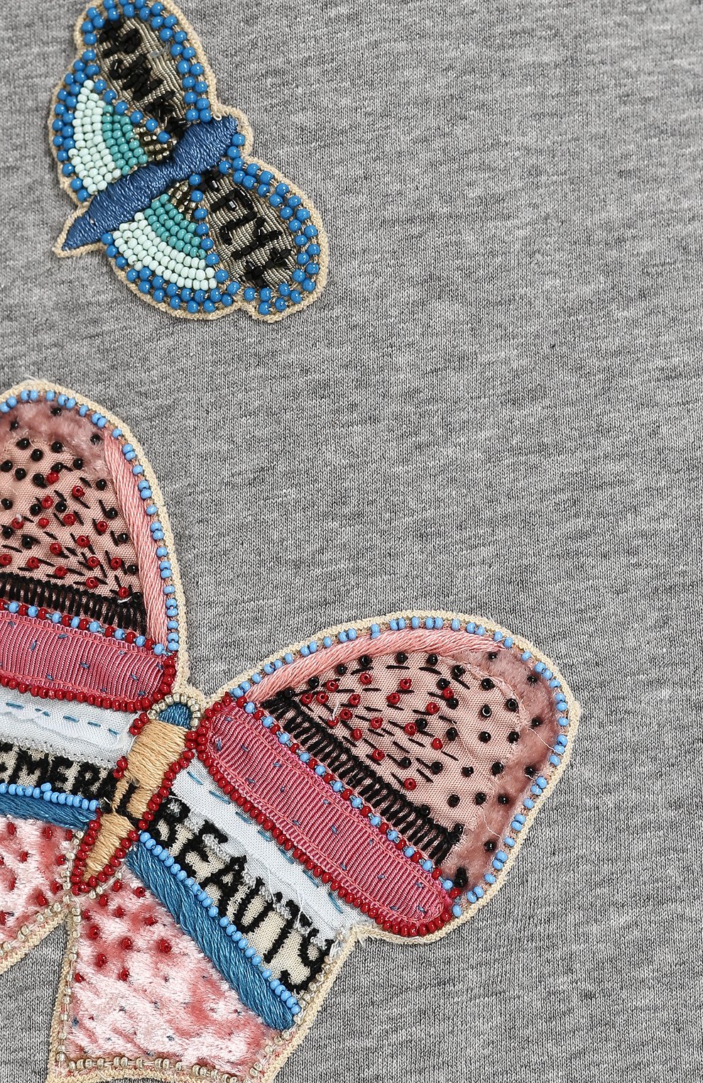 Футболка прямого кроя с отделкой в виде бабочек VALENTINO серого цвета по цене 151500 руб., арт. PB3MG06U/3P7, фото 5 Футболка прямого кроя с отделкой в виде бабочек VALENTINO, арт. PB3MG06U/3P7, фото 5