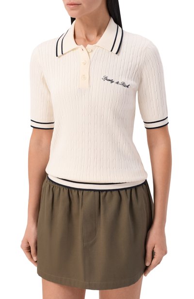 Поло из вискозы SPORTY AND RICH кремового цвета по цене 28600 руб., арт. T0068810326WH114, фото 3 Поло из вискозы SPORTY AND RICH, арт. T0068810326WH114, фото 3