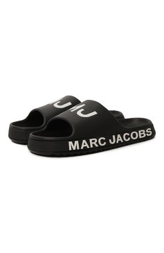 Детские шлепанцы MARC JACOBS (THE) черного цвета, арт. W60131/27-35 | Фото 1 (Материал внешний: Экокожа; Материал сплава: Проставлено; Нос: Не проставлено; Материал внутренний: Текстиль)