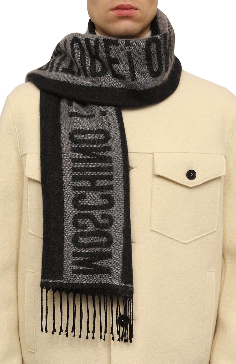 Шарф из шерсти и вискозы MOSCHINO черного цвета по цене 9360 руб., арт. 30770/M3185, фото 2 Шарф из шерсти и вискозы MOSCHINO, арт. 30770/M3185, фото 2