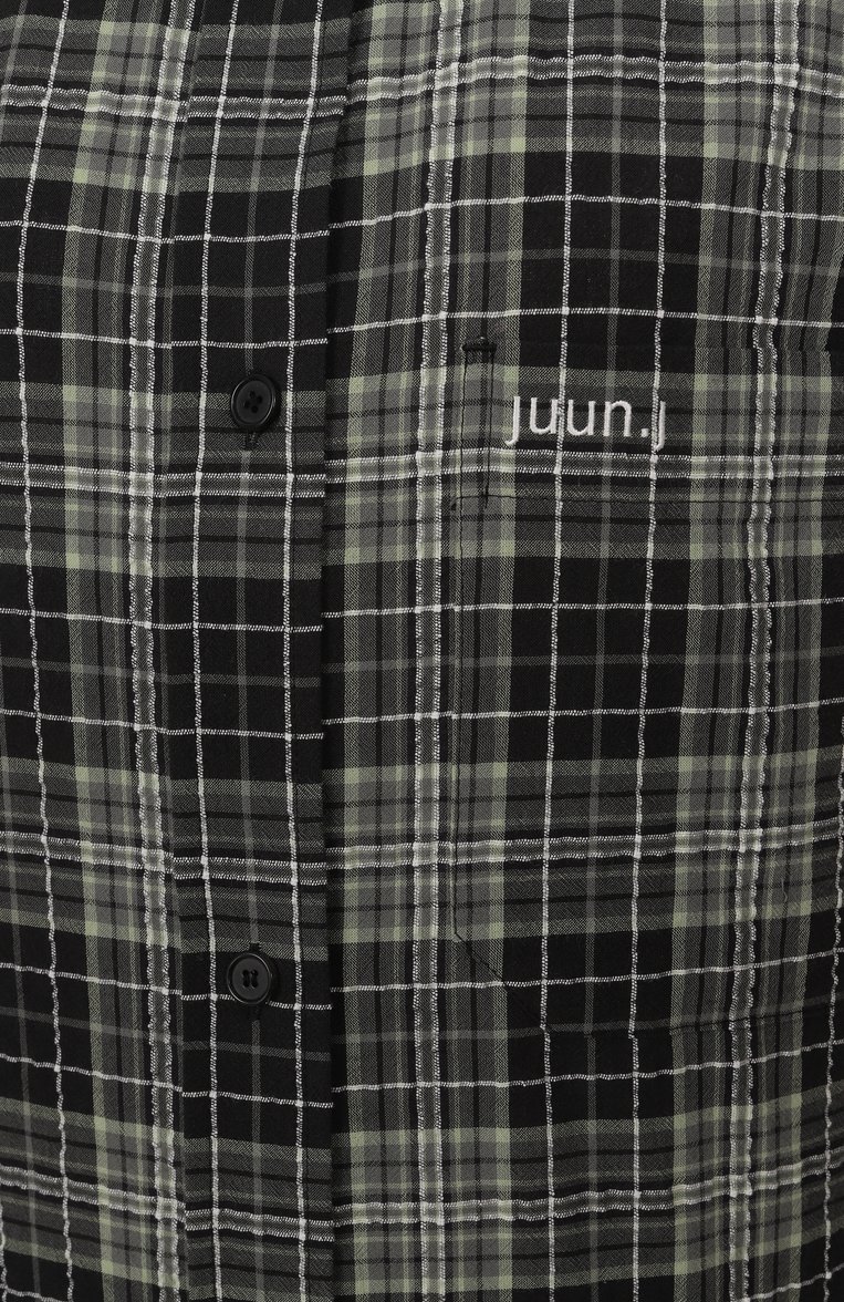 Женская хлопковая рубашка JUUN.J зеленого цвета, арт. JW5464W04 | Фото 6 (Длина (для топов): Удлиненные; Рукава: Длинные; Материал внешний: Хлопок; Принт: С принтом, Клетка; Стили: Кэжуэл; Женское Кросс-КТ: Рубашка-одежда; Автоматизация ТО: Проставлено; Автоматизация состава: Проставлено)