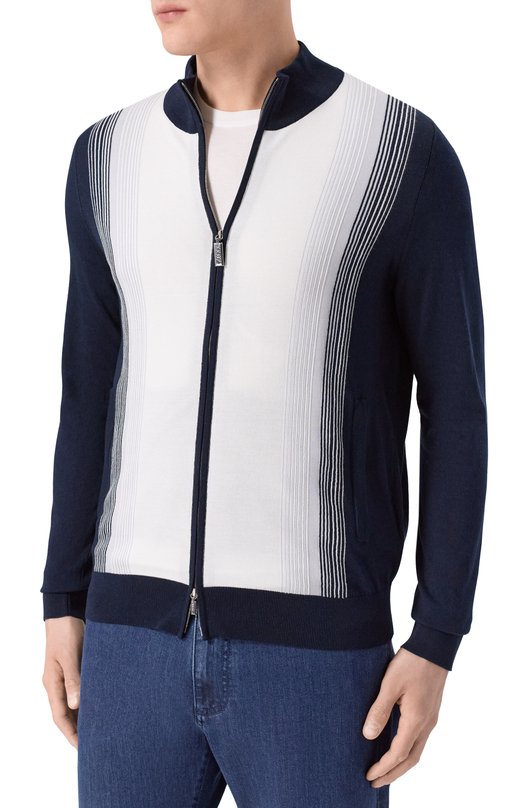 Кардиган из хлопка и шелка Zilli KZMC01M0142VZIS00 Синий  KZMC01M0142VZIS00 Фото 3