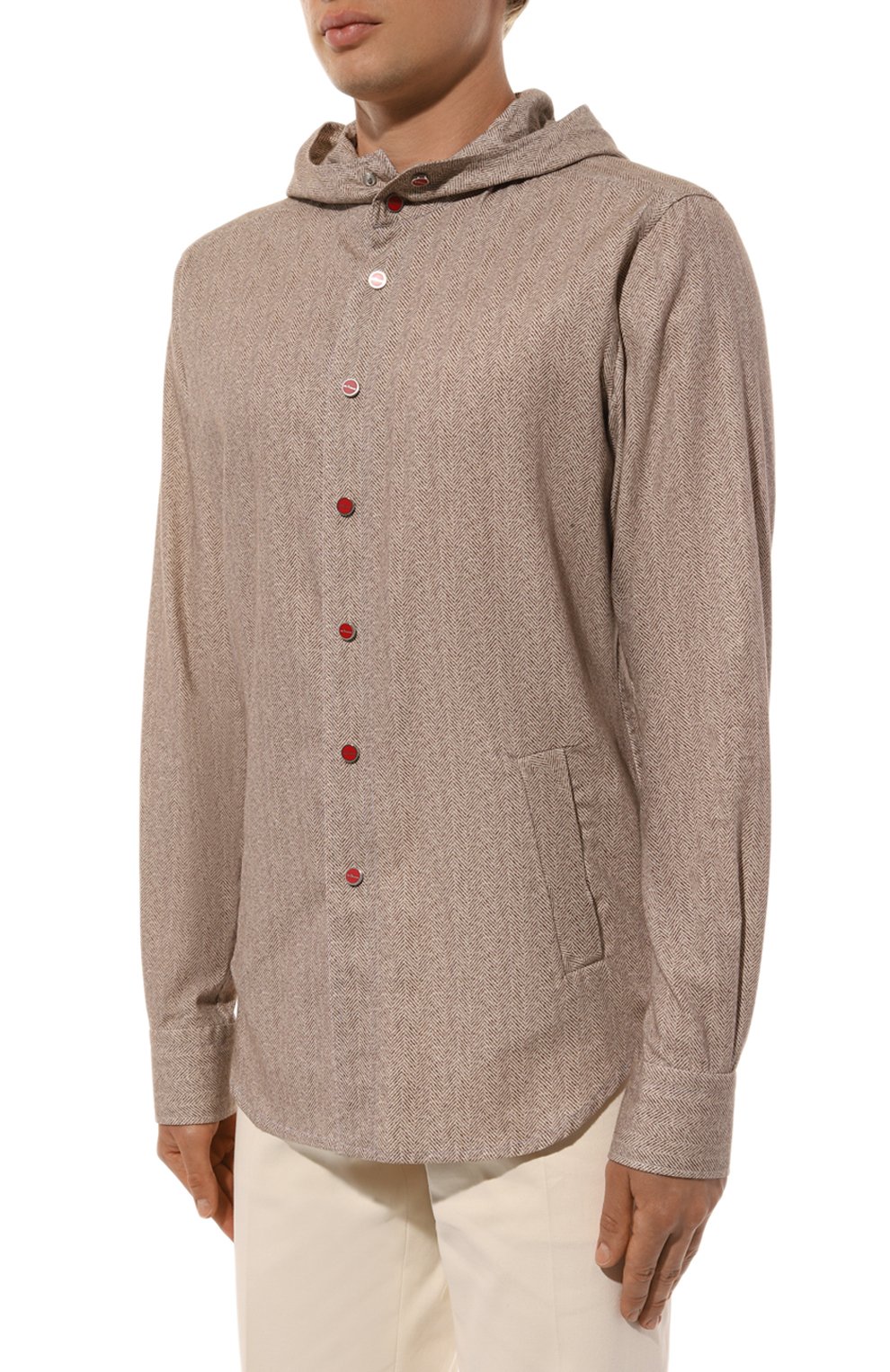 Хлопковая рубашка KITON бежевого цвета по цене 59950 руб., арт. UMCMARH0908603, фото 3 Хлопковая рубашка KITON, арт. UMCMARH0908603, фото 3