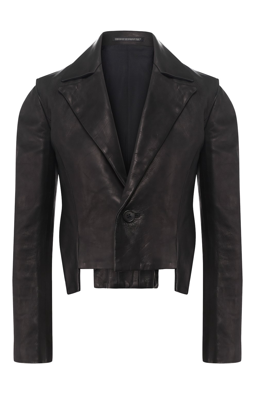 Кожаный жакет YOHJI YAMAMOTO черного цвета по цене 432000 руб., арт. FV-J10-707, фото 1 Кожаный жакет YOHJI YAMAMOTO, арт. FV-J10-707, фото 1