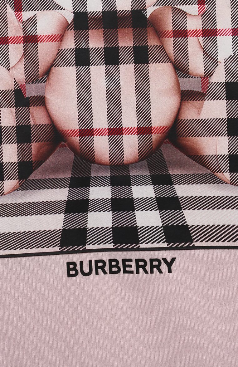 Детская хлопковая футболка BURBERRY светло-розового цвета, арт. 8069415 | Фото 3 (Тематический товар: Teddy Bear; Девочки Кросс-КТ: футболка-одежда; Рукава: Короткие; Материал сплава: Проставлено; Материал внешний: Хлопок; Драгоценные камни: Проставлено)