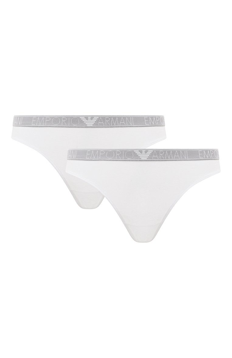 Женские комплект из двух трусов-стрингов EMPORIO ARMANI белого цвета, арт. 163333/4R223 | Фото 1 (Нос: Не проставлено; Материал внешний: Хлопок)