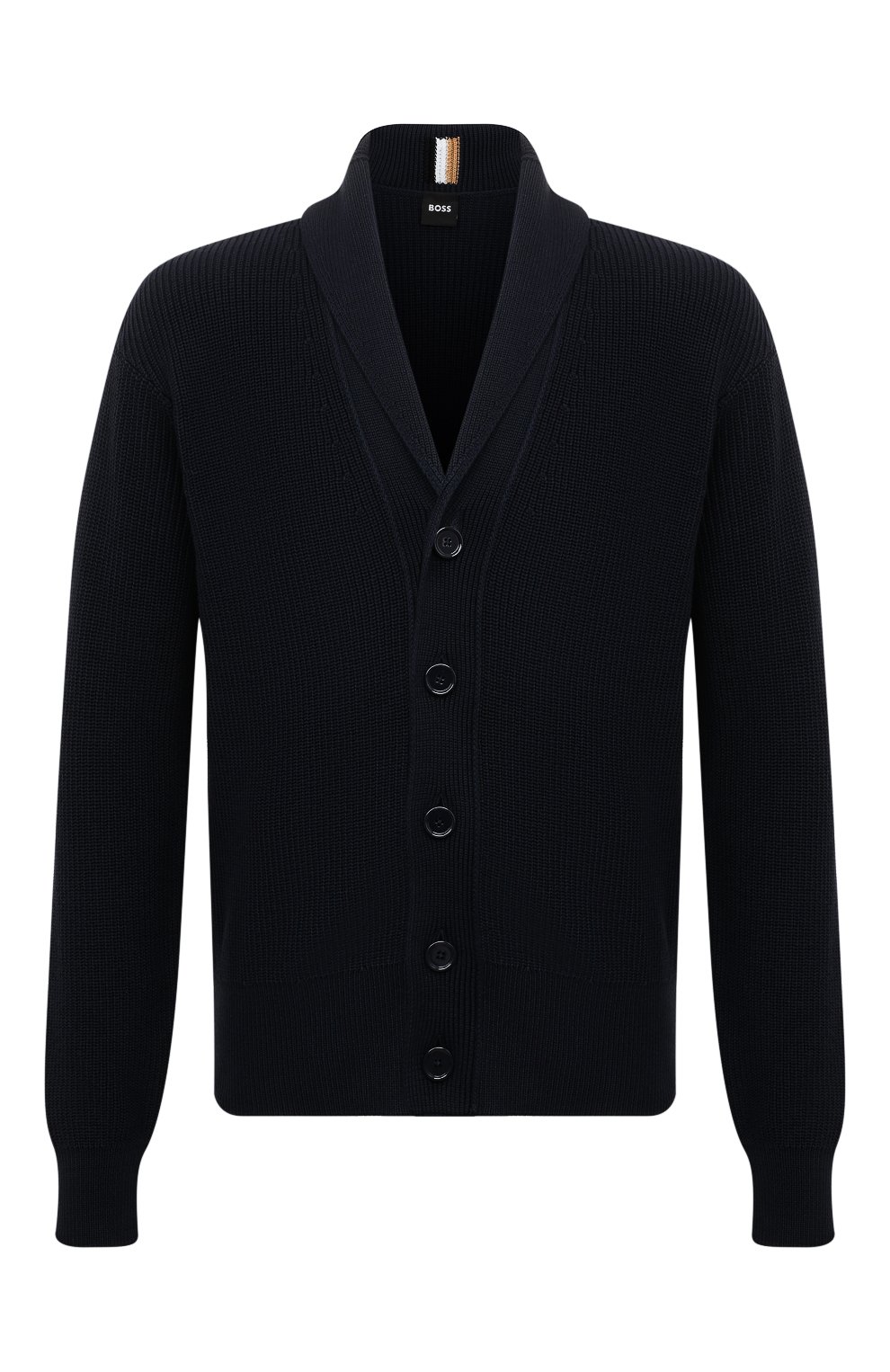 Кардиган из хлопка и кашемира BOSS темно-синего цвета по цене 24800 руб., арт. 50467955, фото 1 Кардиган из хлопка и кашемира BOSS, арт. 50467955, фото 1
