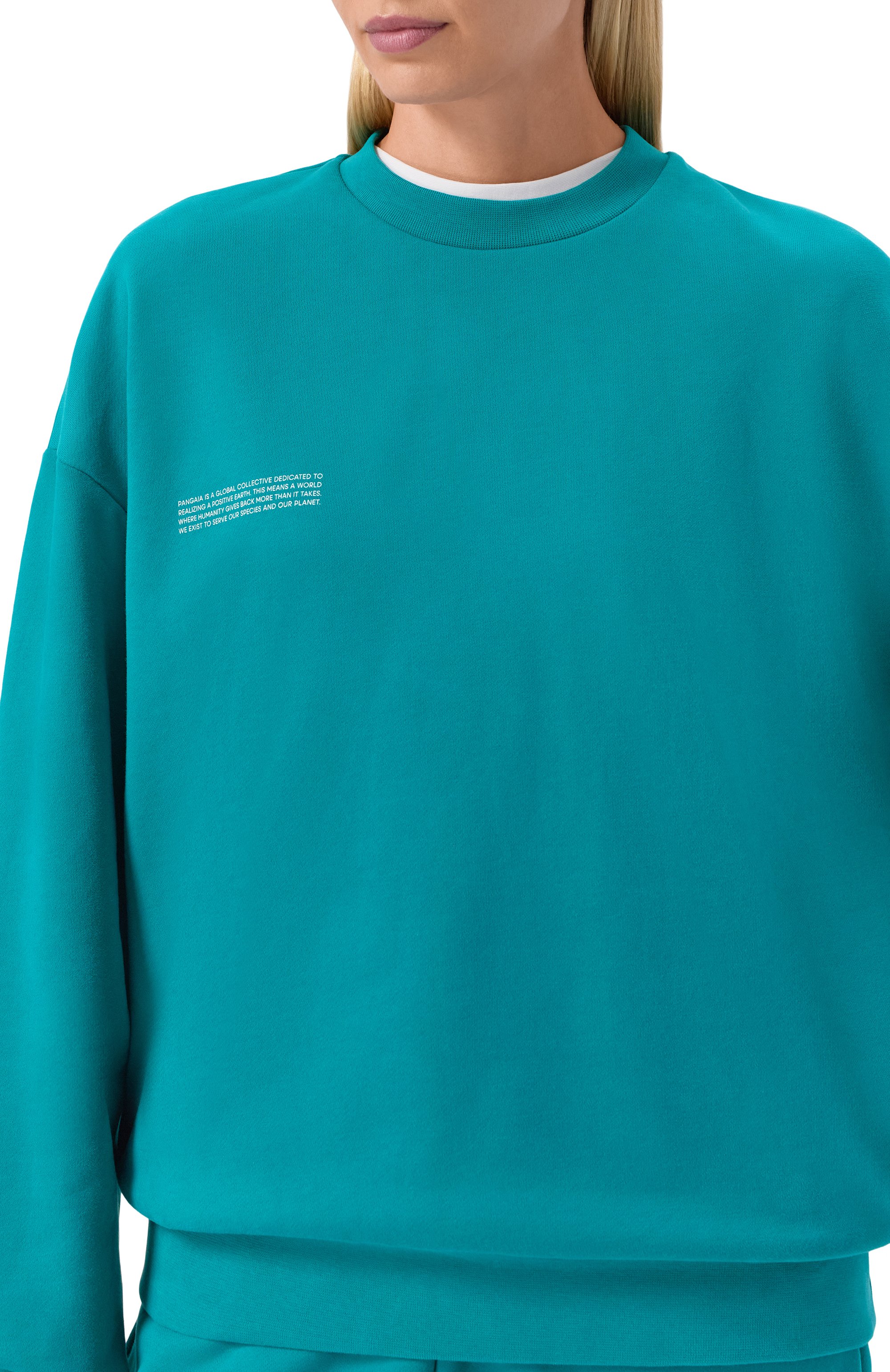 Хлопковый свитшот PANGAIA бирюзового цвета по цене 19500 руб., арт. 10000183, фото 9 Хлопковый свитшот PANGAIA, арт. 10000183, фото 9