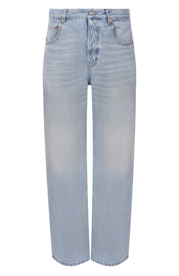 Мужские джинсы SAINT LAURENT голубого цвета, арт. 795394/Y21KD | Фото 1 (Материал внешний: Хлопок; Длина (брюки, джинсы): Стандартные; Силуэт М (брюки): Широкие; Детали: Делаве; Стили: Пов�седневный)