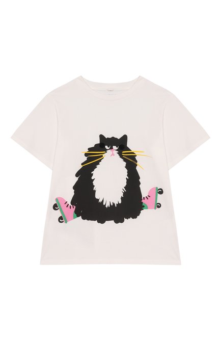 Детская хлопковая футболка STELLA MCCARTNEY молочного цвета, арт. TW8C01 | Фото 1 (Драгоценные камни: Проставлено; Материал внешний: Хлопок; Материал сплава: Проставлено; Рукава: Короткие)