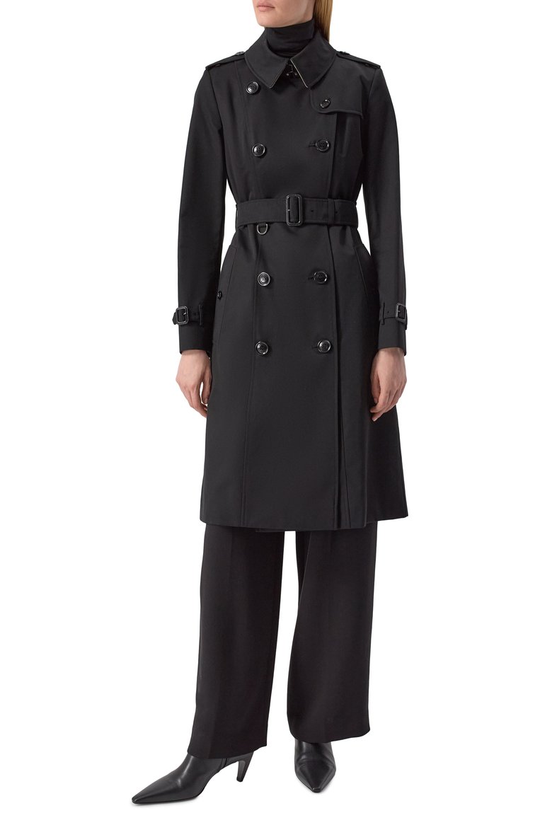 Женский хлопковый тренч BURBERRY черного цвета, арт. 8059272 | Фото 3 (Длина (верхняя одежда): До колена; Материал внешний: Хлопок; Кросс-КТ: Куртка; Рукава: Длинные; Материал подклада: Хлопок; Стили: Классический; Автоматизация ТО: Проставлено; Автоматизация состава: Проставлено)