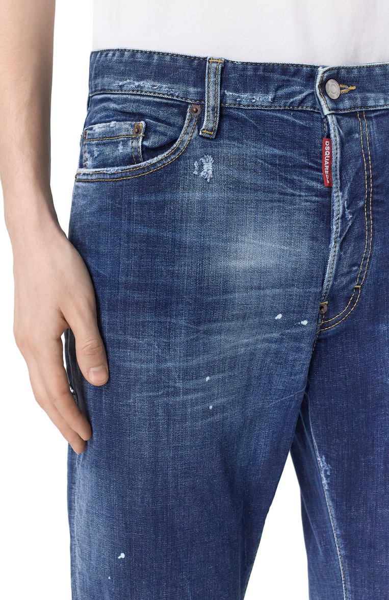Мужские джинсы bro DSQUARED2 темно-синего цвета, арт. S74LB1655/S30664 | Фото 5 (Длина (брюки, джинсы): Стандартные; Материал внешний: Деним, Хлопок; Детали: Делаве, Потертости; Кросс-КТ: Деним; Стили: Кэжуэл, Streetwear; Силуэт М (брюки): Широкие; Автоматизация состава: Проставлено; Автоматизация ТО: Проставлено)