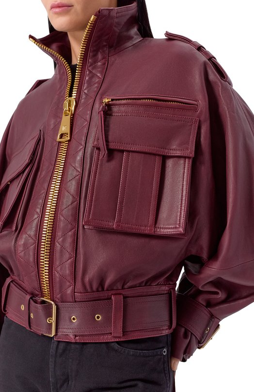 Кожаная куртка Balmain FF0TF510/LE05 Бордовый  FF0TF510/LE05 Фото 5