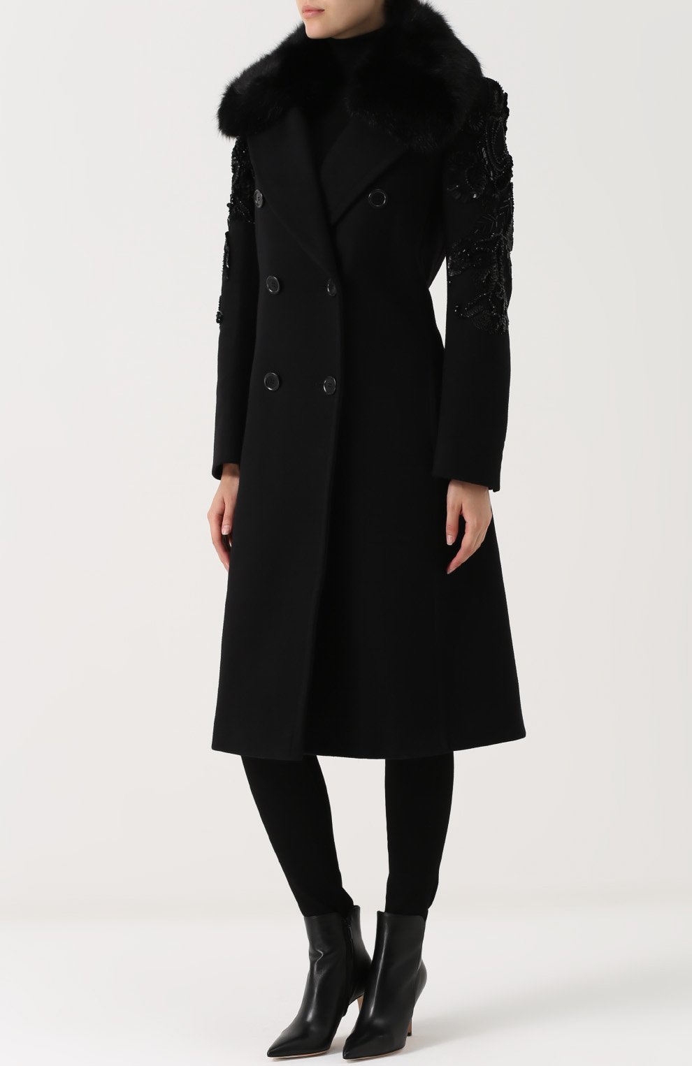 Двубортное пальто с отделкой из меха лисы и вышивкой ELIE SAAB, арт. 9034, фото 3