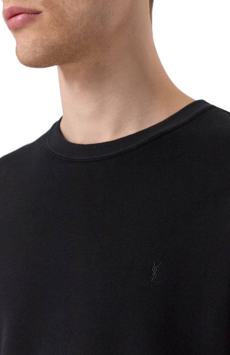 Мужской хлопковый свитшот SAINT LAURENT черного цвета, арт. 820127/Y36SW | Фото 5 (Автоматизация ТО: Проставлено; Рукава: Длинные; Длина (для топов): Стандартные; Автоматизация состава: Проставлено; Материал внешний: Хлопок; Мужское Кросс-КТ: свитшот-одежда; Принт: Без принта; Стили: Спорт-шик; Детали: Без декора)