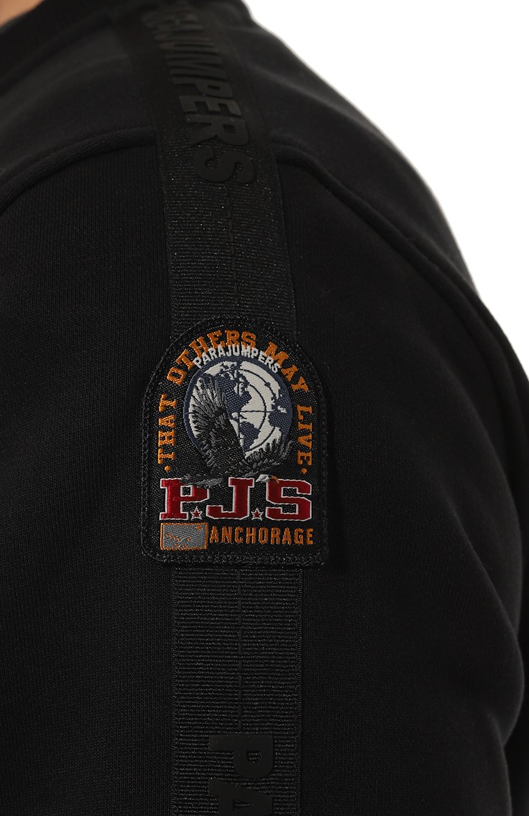 Мужской хлопковый свитшот PARAJUMPERS черного цвета, арт. PMFLXF01 | Фото 5 (Материал внешний: Хлопок; Драгоценные камни: Проставлено; Рукава: Длинные; Материал сплава: Проставлено; Длина (для топов): Стандартные; Стили: Спорт-шик; Принт: Без принта; Мужское Кросс-КТ: свитшот-одежда)
