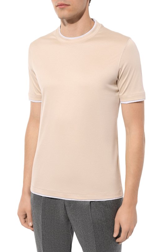 Хлопковая футболка Brunello Cucinelli M0T617427 Бежевый  M0T617427 Фото 3
