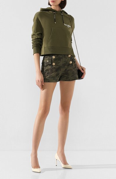 Хлопковое худи BALMAIN хаки цвета по цене 65950 руб., арт. TF13792/I383, фото 2 Хлопковое худи BALMAIN, арт. TF13792/I383, фото 2