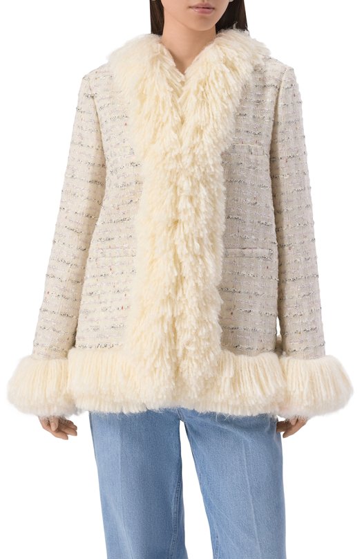 Твидовое полупальто Giambattista Valli 25FWPVCA8062/04LIN Кремовый  25FWPVCA8062/04LIN Фото 3