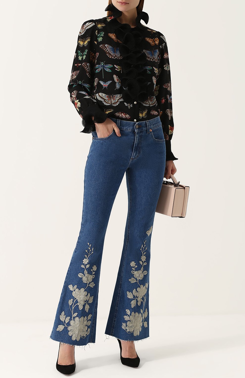 Расклешенные джинсы с потертостями и контрастной отделкой GUCCI, арт. 481450/XR722, фото 2