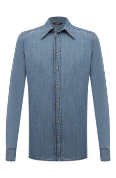 Мужская джинсовая рубашка DOLCE & GABBANA синего цвета, арт. G5IX8D/G8LP2 | Фото 1 (Драгоценные камни: Проставлено; Рукава: Длинные; Материал внешний: Хлопок, Деним; Длина (для топов): Стандартные; Материал сплава: Проставлено; Воротник: Кент; Манжеты: На пуговицах; Принт: Однотонные; Случай: Повседневный; Кросс-КТ: Деним; Стили: Кэжуэл)