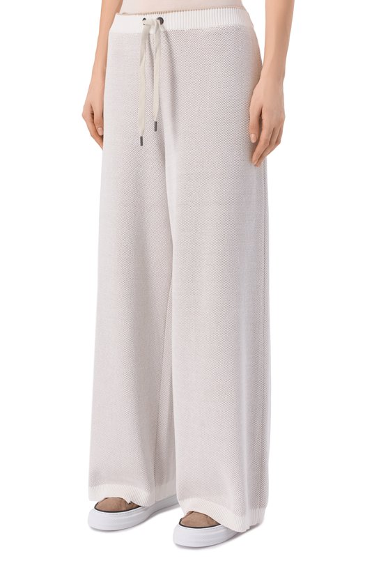 Хлопковые брюки Brunello Cucinelli M19255879 Кремовый  M19255879 Фото 3