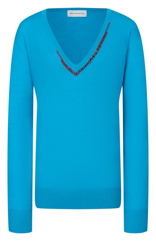Шерстяной пуловер Dries Van Noten 011204/3700 Голубой 011204/3700