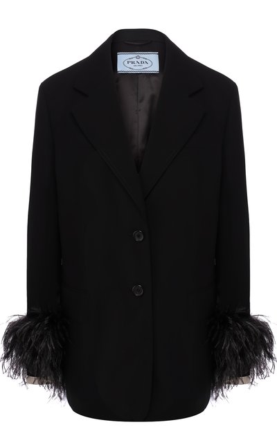 Женский шерстяной жакет с перьевой отделкой PRADA, арт. P595FP-1QSW-F0806