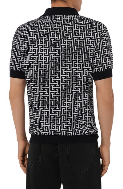 Поло из шерсти и льна BALMAIN черно-белого цвета по цене 87650 руб., арт. CH1GB020/KB03, фото 4 Поло из шерсти и льна BALMAIN, арт. CH1GB020/KB03, фото 4