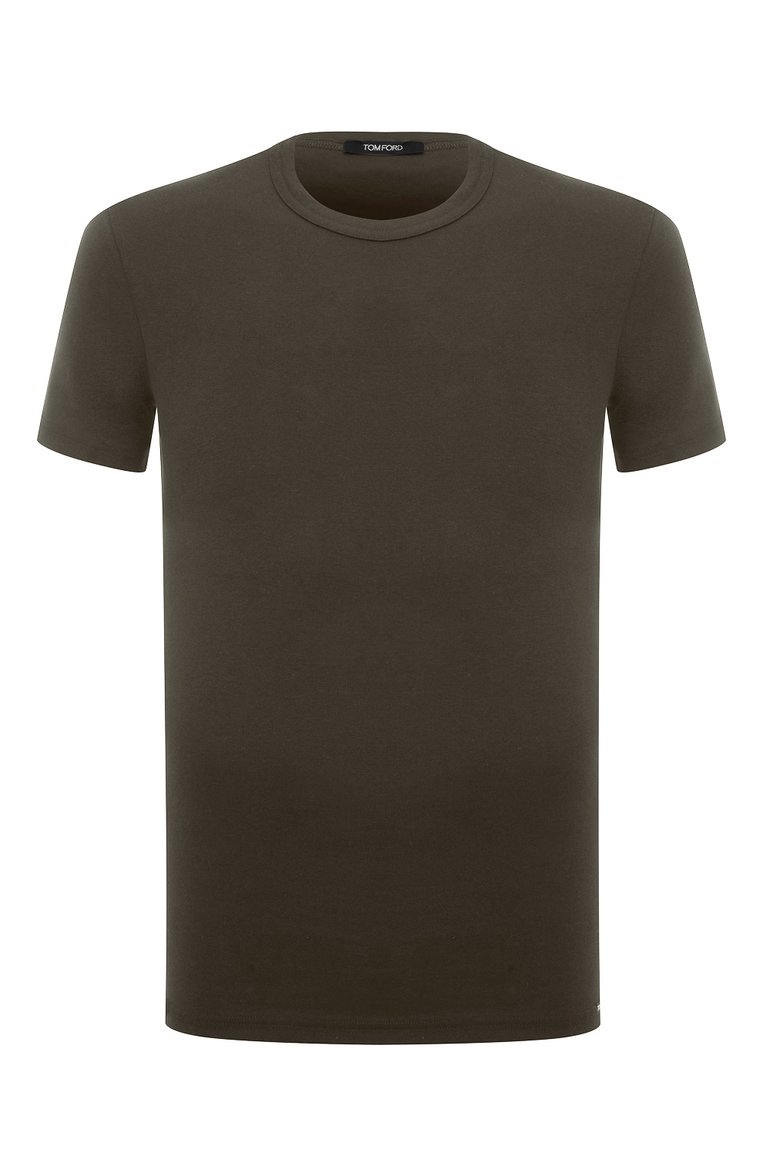 Мужская хлопковая футболка TOM FORD хаки цвета, арт. T4M08104 | Фото 1 (Рукава: Короткие; Материал сплава: Проставлено; Длина (для топов): Стандартные; Драгоценные камни: Проставлено; Материал внешний: Хлопок; Кросс-КТ: домашняя одежда)