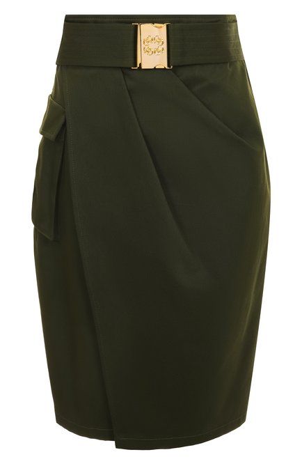 Женская хлопковая юбка ELIE SAAB хаки цвета, арт. SK130NS25/GA002 | Фото 1 (Материал внешний: Хлопок; Длина Ж (юбки, платья, шорты): До колена; Автоматизация состава: Проставлено; Автоматизация ТО: Проставлено)