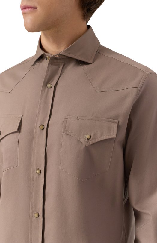 Хлопковая рубашка Brunello Cucinelli MW6044008 Коричневый  MW6044008 Фото 5