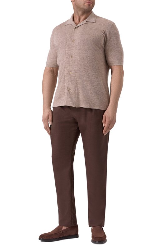 Рубашка изо льна и хлопка Brunello Cucinelli M2L00365 Коричневый  M2L00365 Фото 2