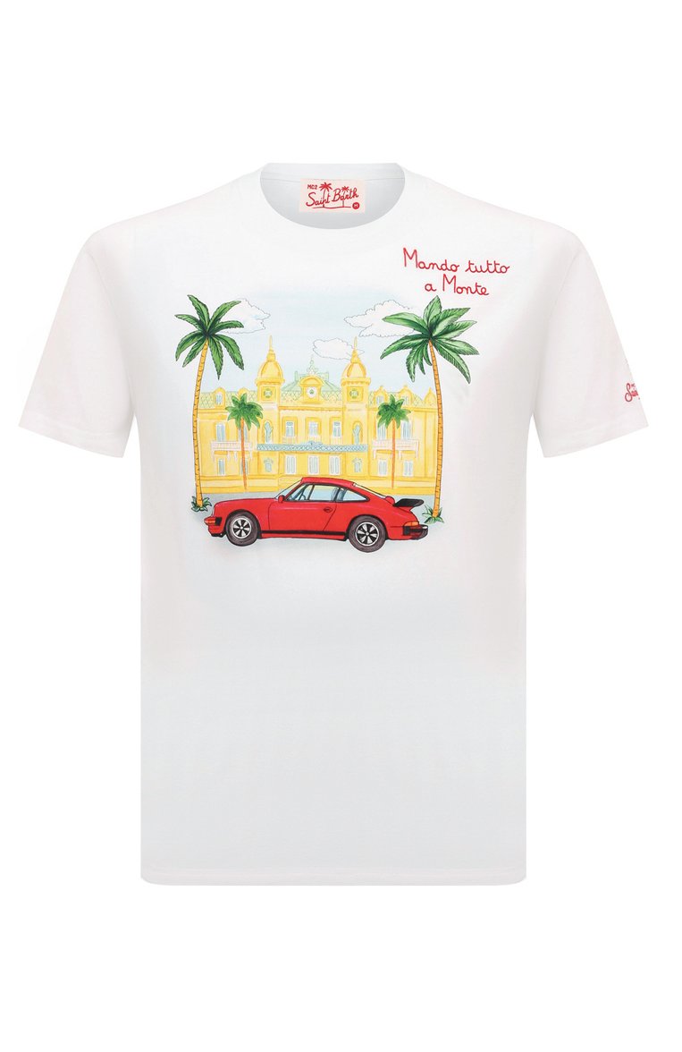 Мужская хлопковая футболка MC2 SAINT BARTH белого цвета, арт. STBM TSHIRT MAN/TSHM001/02203B | Фото 1 (Материал внешний: Хлопок; Длина (для топов): Стандартные; Рукава: Короткие; Кросс-КТ: Пляж, Джерси; Принт: С принтом; Стили: Спорт-шик; Мужское Кросс-КТ: Футболка-одежда; Автоматизация состава: Проставлено; Автоматизация ТО: Проставлено; Детали: Без декора)