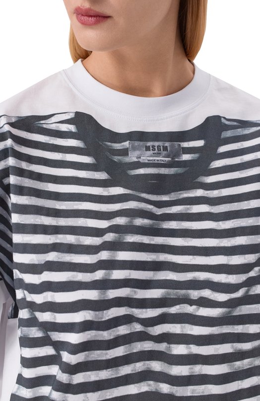 Хлопковая футболка MSGM 4042MDM105 267002/267002 Чёрно-белый  4042MDM105 267002/267002 Фото 5