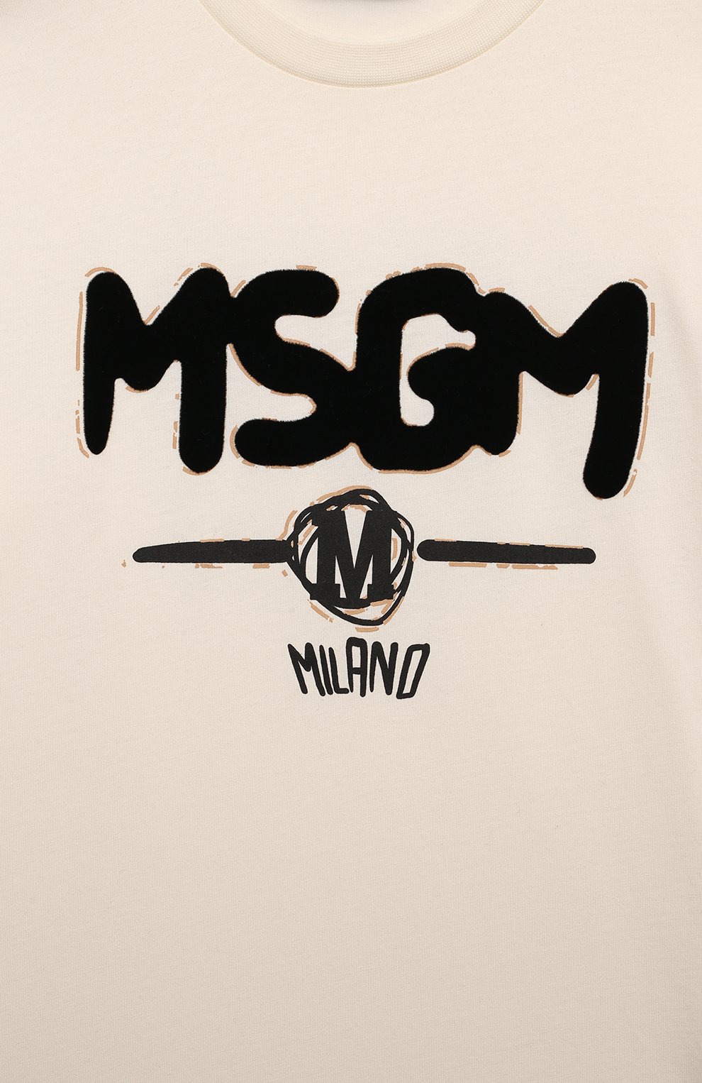 Хлопковая футболка MSGM KIDS кремового цвета по цене 6810 руб., арт. F4MSJBTH087, фото 3 Хлопковая футболка MSGM KIDS, арт. F4MSJBTH087, фото 3