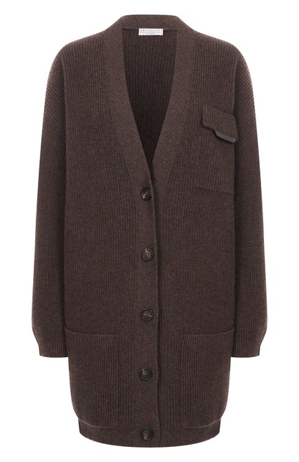 Женский кашемировый кардиган BRUNELLO CUCINELLI коричневого цвета, арт. M12721716P | Фото 1 (Рукава: Длинные; Автоматизация ТО: Проставлено; Материал внешний: Кашемир, Шерсть; Автоматизация состава: Проставлено; Длина (для топов): Удлиненные)