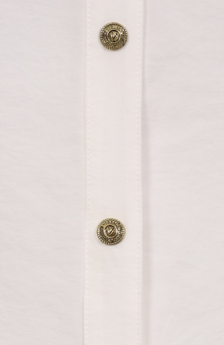 Женская рубашка VERSACE JEANS COUTURE белого цвета, арт. 78HAL200/N0433 | Фото 6 (Автоматизация состава: Проставлено; Длина (для топов): Стандартные; Рукава: 3/4; Автоматизация ТО: Проставлено; Материал внешний: Синтетический материал; Принт: Без принта; Женское Кросс-КТ: Рубашка-одежда; Стили: Кэжуэл)