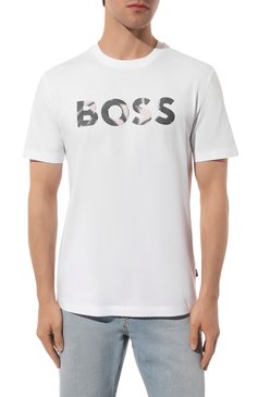 Мужская хлопковая футболка BOSS белого цвета, арт. 50513382 | Фото 3 (Материал сплава: Проставлено; Материал внешний: Хлопок; Драгоценные камни: Проставлено; Рукава: Короткие; Стили: Кэжуэл; Принт: С принтом; Длина (для топов): Удлиненные; Мужское Кросс-КТ: Футболка-одежда; Кросс-КТ: Джерси)